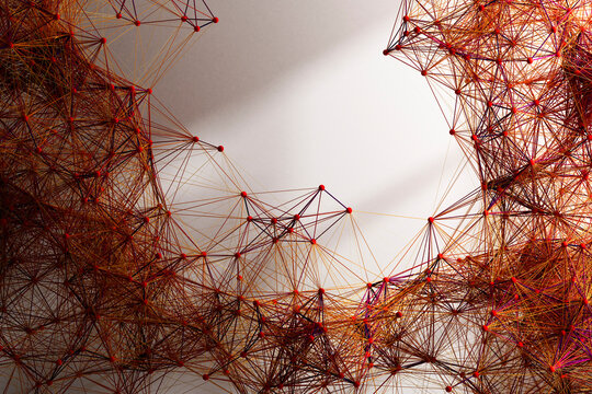3D Abstract Red Network of Interconnected Nodes and Lines