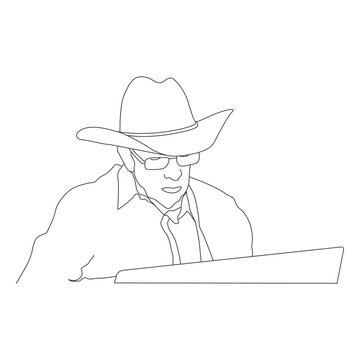 Man Wearing Cowboy Hat and Glasses Playing Piano Line Art Vector Illustration in AI EPS SVG PNG