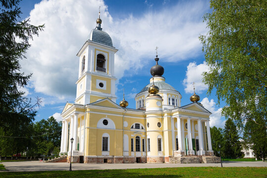 The ancient Cathedral of the Assumption of the Blessed Virgin Mary on a sunny July day. Myshkin, Yaroslavl region. Russia