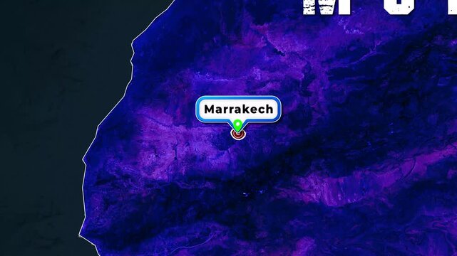 Morocco Map Animation Highlighting Marrakech City Region with Location Pin