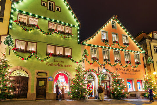 Rothenburg ob der Tauber, Germany - December 3, 2025: Chrismas shop at the christmas market in the medieval old town.