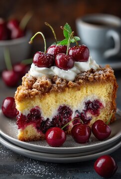 Cherry Dessert Slice with Toppings and Fresh Ingredients