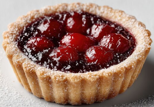 Cherry Tart with Glazed Cherries and Dusting of Powdered Sugar