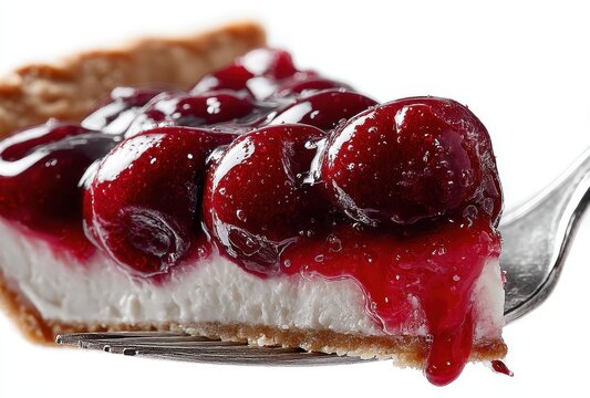 Creamy Cheesecake Slice Topped with Glorious Cherry Sauce Drizzle