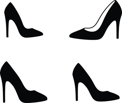 High heel silhouette vector. Pump shoe vector icon set