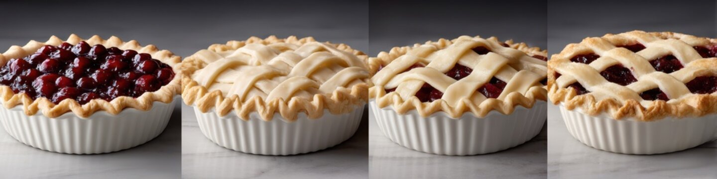 Delicious Cherry Pie with Flaky Crust Displayed in Four Stages