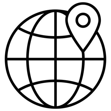 Global location pin world map navigation outline icon