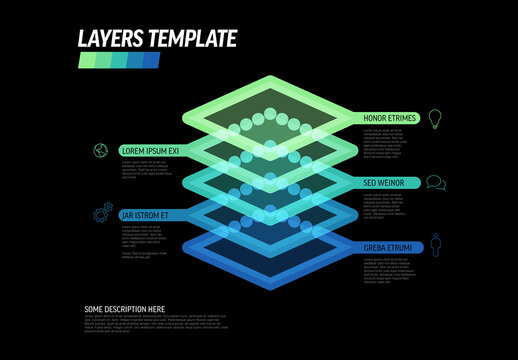 3D Layered Infographic Template with Diamond Steps on Dark Background
