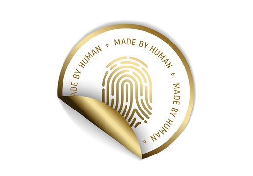 Made by Human Gold Sticker Label with Fingerprint Icon