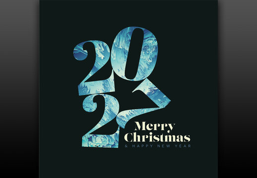 Abstract New Year 2022 Editable Greeting Card with Blue Ice Texture