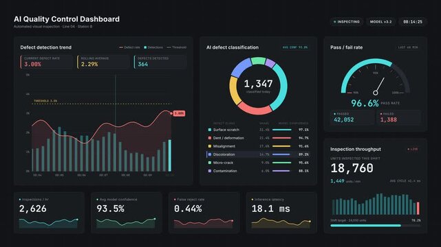 Digital quality control dashboard showing automated manufacturing