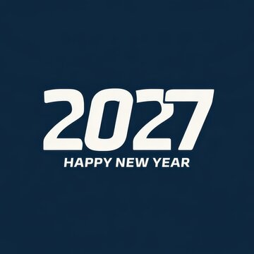 2027 Happy New Year Social Media Square Post Design in Dark Blue and White Color.