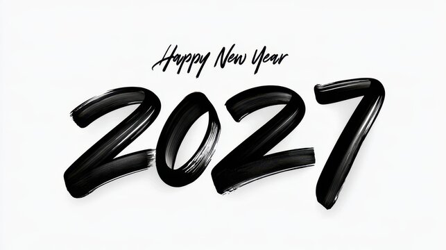 Happy New Year 2027 Greeting Card and Sticker Design in Black and White Color.