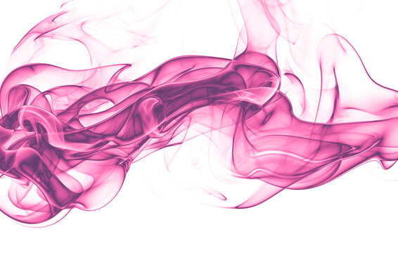 Abstract pink smoke swirls isolated on white background
