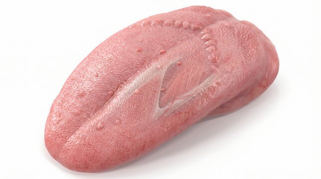 A realistic anatomical model of a human tongue isolated on a white background.