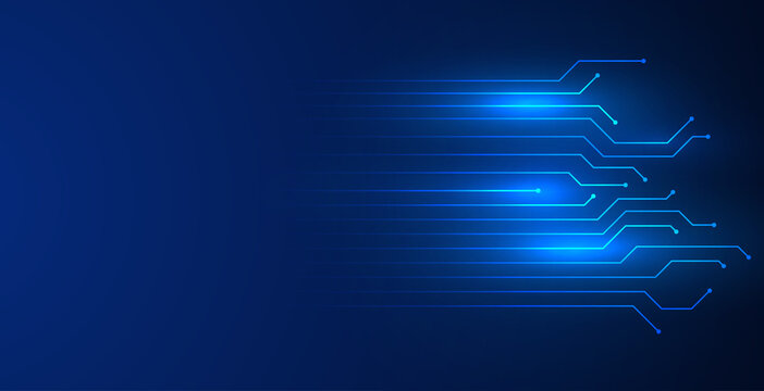 technological background with circuit lines diagram in blue color dark