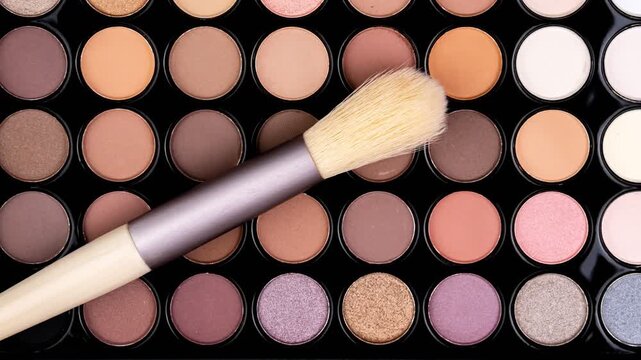 Compact eyeshadow palette featuring multiple neutral and warm shades in matte and shimmer finishes. Includes a makeup brush with soft bristles designed for easy application and blending.