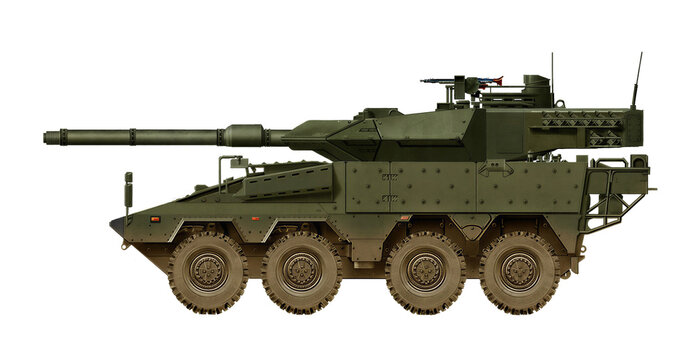 Tank destroyer concept based on the GTK Boxer, using the turret and 120mm gun from the Leopard 2A6 tank