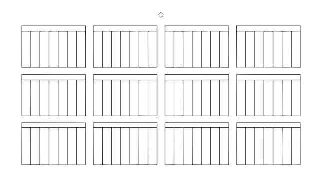 Collection of blank tabular data grids and vertical column charts in a minimalist outline style for business reporting, data analysis, and list organization