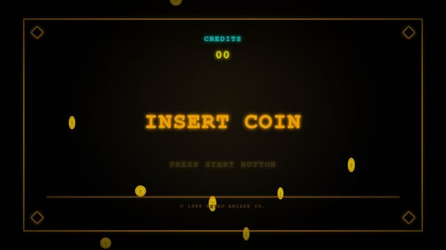 Retro 8-Bit Arcade Insert Coin Game Start Screen Animation