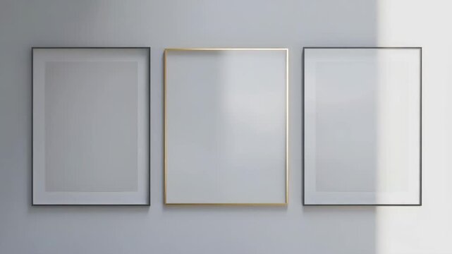 Minimalist Wall Art Framed Poster, Blank Print, Empty Frame on Gray Wall in Calm Interior