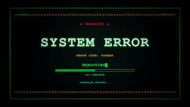 Retro System Error Screen with Rebooting Progress Bar Animation