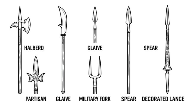 Collection of Ancient Polearm Weapons Illustration