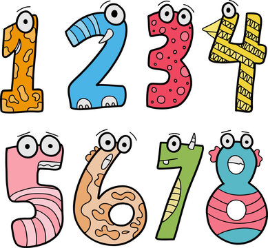 Cute doodle letters and numbers full color 