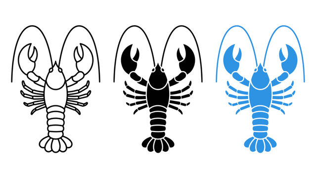 Lobster icon set vector crayfish seafood silhouette