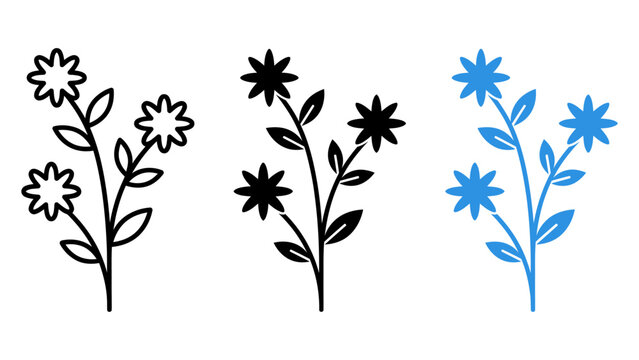 Flower Stem Icon Set Botanical Silhouette Vector