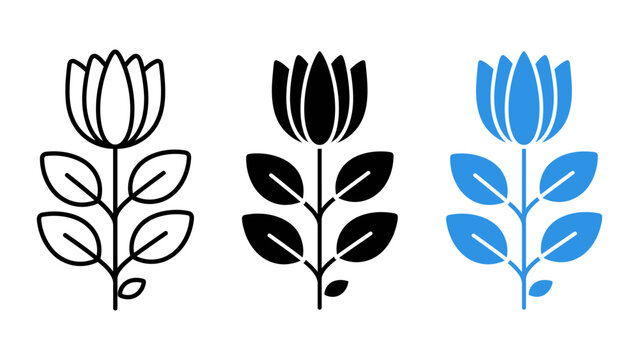 Flower icon set linear silhouette vector illustration