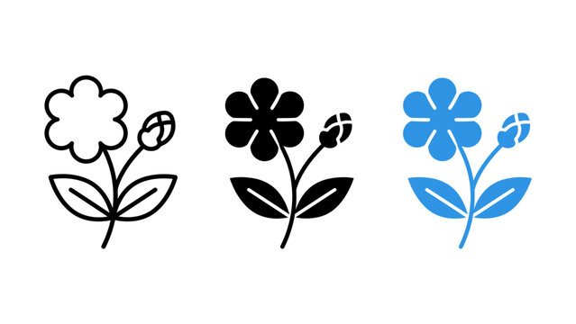 Flower with bud icon set in outline glyph vector