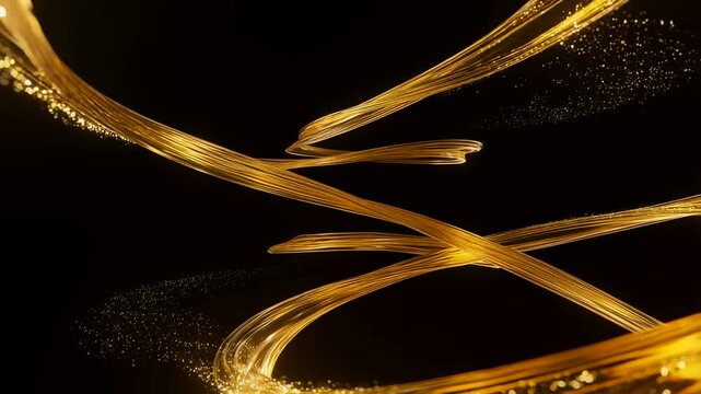 Gold Light Streaks Swirling on Dark Background With Elegant Motion And Sparkle Abstract Illumination