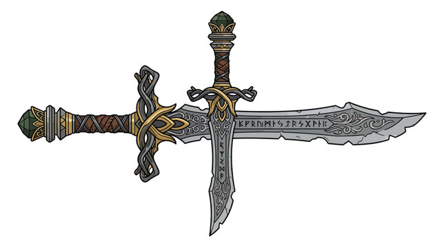 Fantasy Medieval Ornate Swords and Dagger Isolated