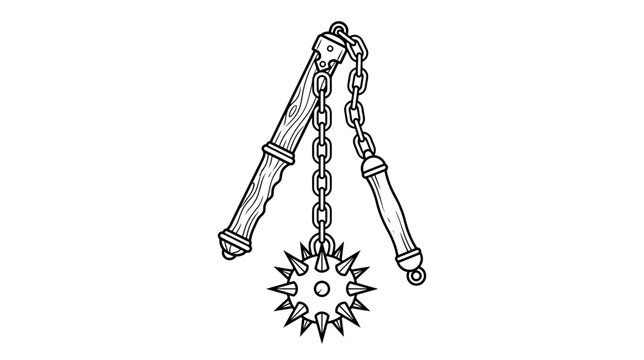 Medieval spiked flail weapon isolated