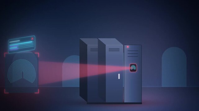 Blue fingerprint scanner smart locker access granted tilted view