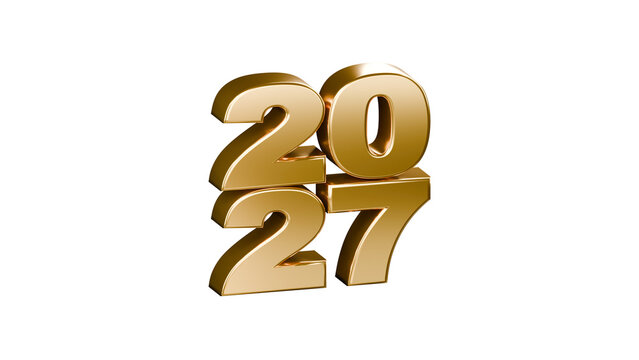 Stacked Gold 2027 New Year Numbers Isolated on Transparent Background