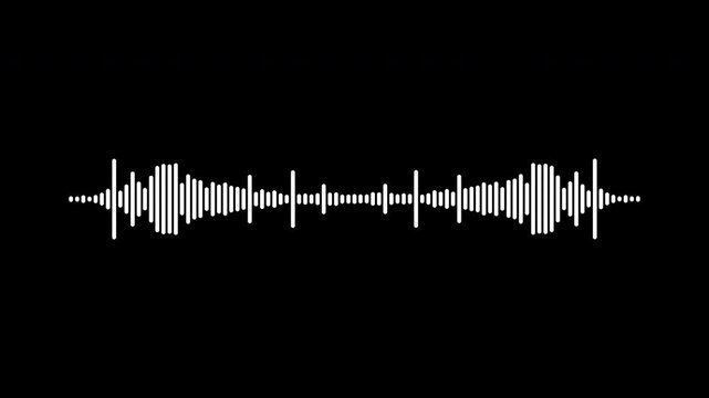Abstract audio sound visualizer wave spectrum animation, white line voice waveform motion, minimalist sound frequency equalizer, modern music bars animation, seamless pulse effect on black screen, 4k
