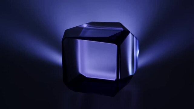3d Render of Dark Geometric Cube Glowing With Elegant Midnight Light Effect in Mysterious Shadow