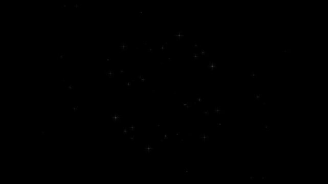Magic glitter star line animation, white twinkling sparkles with fairy dust particles, glowing sparkle burst, pixie dust trail, doodle stars, bokeh light effect on black screen overlay, 4k vfx