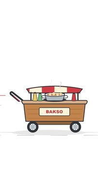 Traditional Indonesian Bakso Meatball Street Food Cart Vector Illustration Animation Moving on White Background