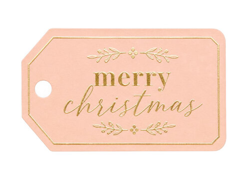 Merry christmas peach gold foil gift tag decoration