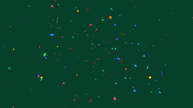 Colorful Celebration Confetti Falling Across a Dark Green Party Background