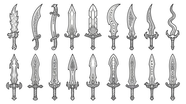 Collection of Fantasy Swords Isolated Transparent Background