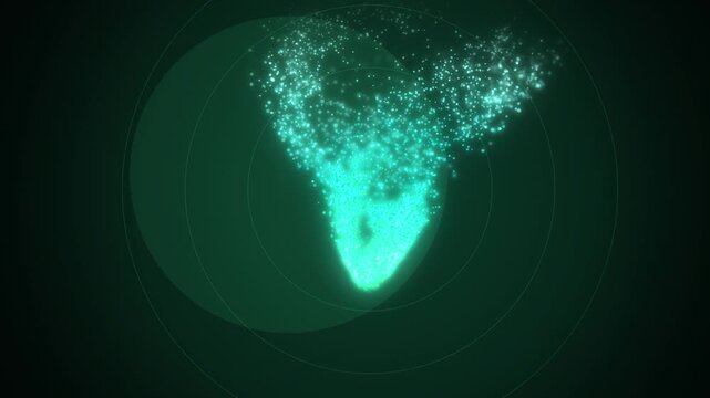 Green swirling dust devil particles forming centered view assembling