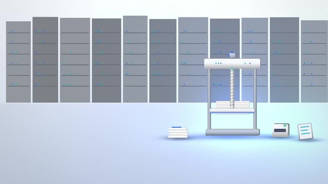 White screw press sealing a stack of documents room scene tech concept