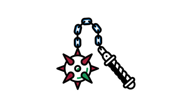 Medieval Spiked Flail Weapon Isolated