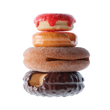  Stacked coated doughnuts with cut out isolated on a transparent background