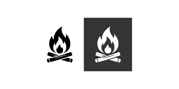 Cozy campfire bonfire vector graphic with crossed logs and flames.