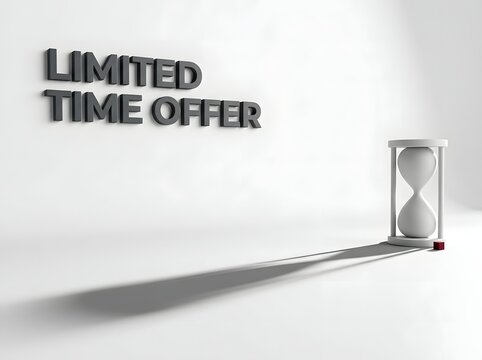 Limited time offer text with an hourglass casting a long shadow on a bright floor